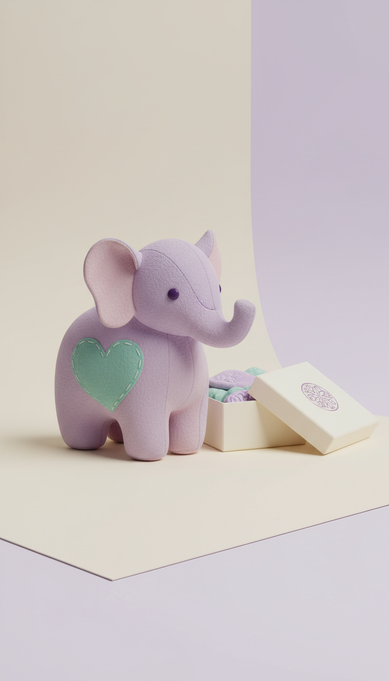 Plüschelefant mit handgesticktem Herzdetail